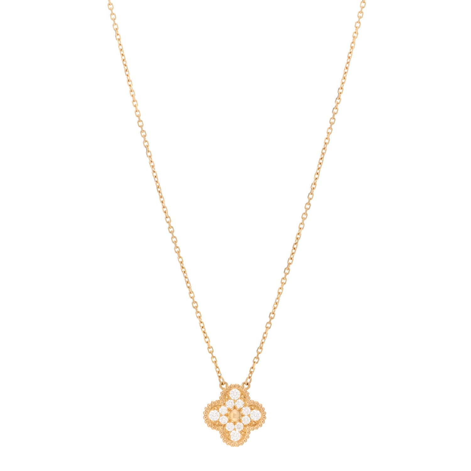 Van Cleef & Arpels 18K Yellow Gold Diamond Vintage Alhambra Pendant Necklace 1 of 4
