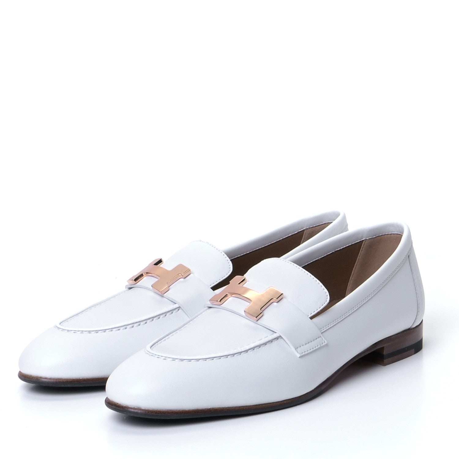 Hermes Calfskin Womens Paris Loafers 35 White 3 of 9