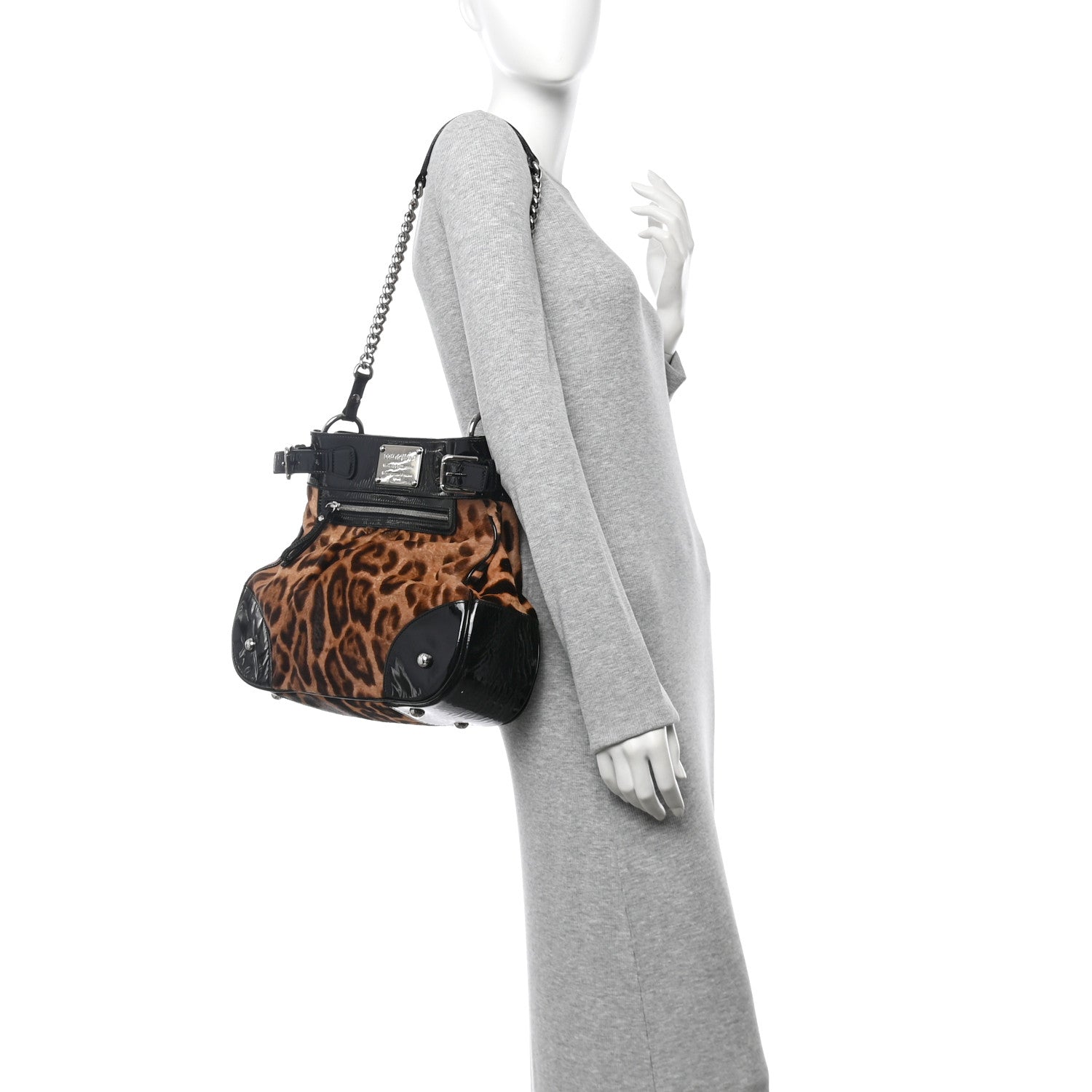 Dolce & Gabbana Calf Hair Leopard Print Patent Miss Silky Satchel
