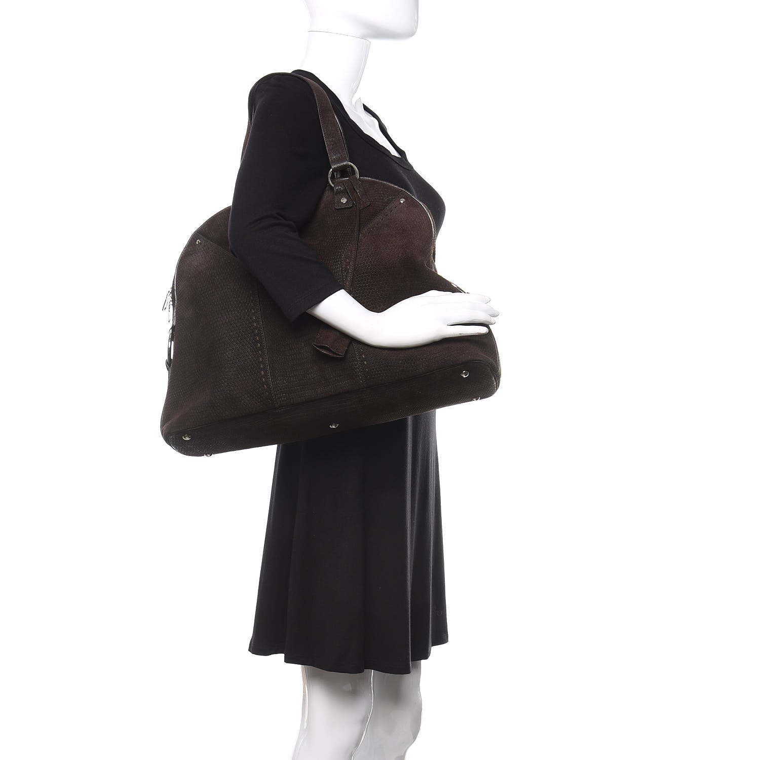 Saint Laurent Nubuck Lizard Embossed Oversized Muse Brown 2 of 11