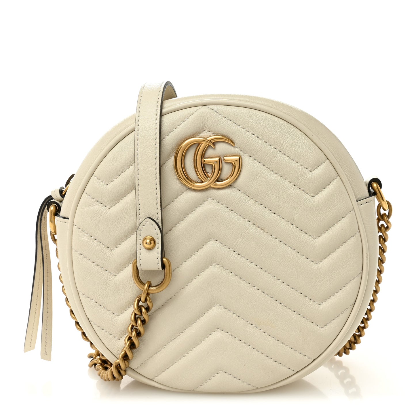 Calfskin Matelasse Mini GG Marmont Round Shoulder Bag White