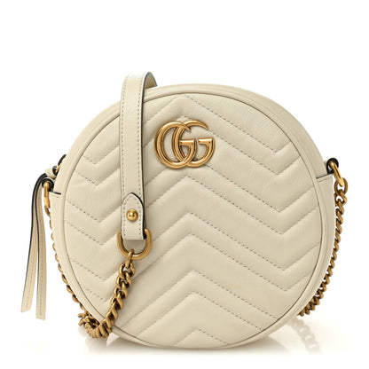 Gucci Calfskin Matelasse Mini GG Marmont Round Shoulder Bag White 1 of 10