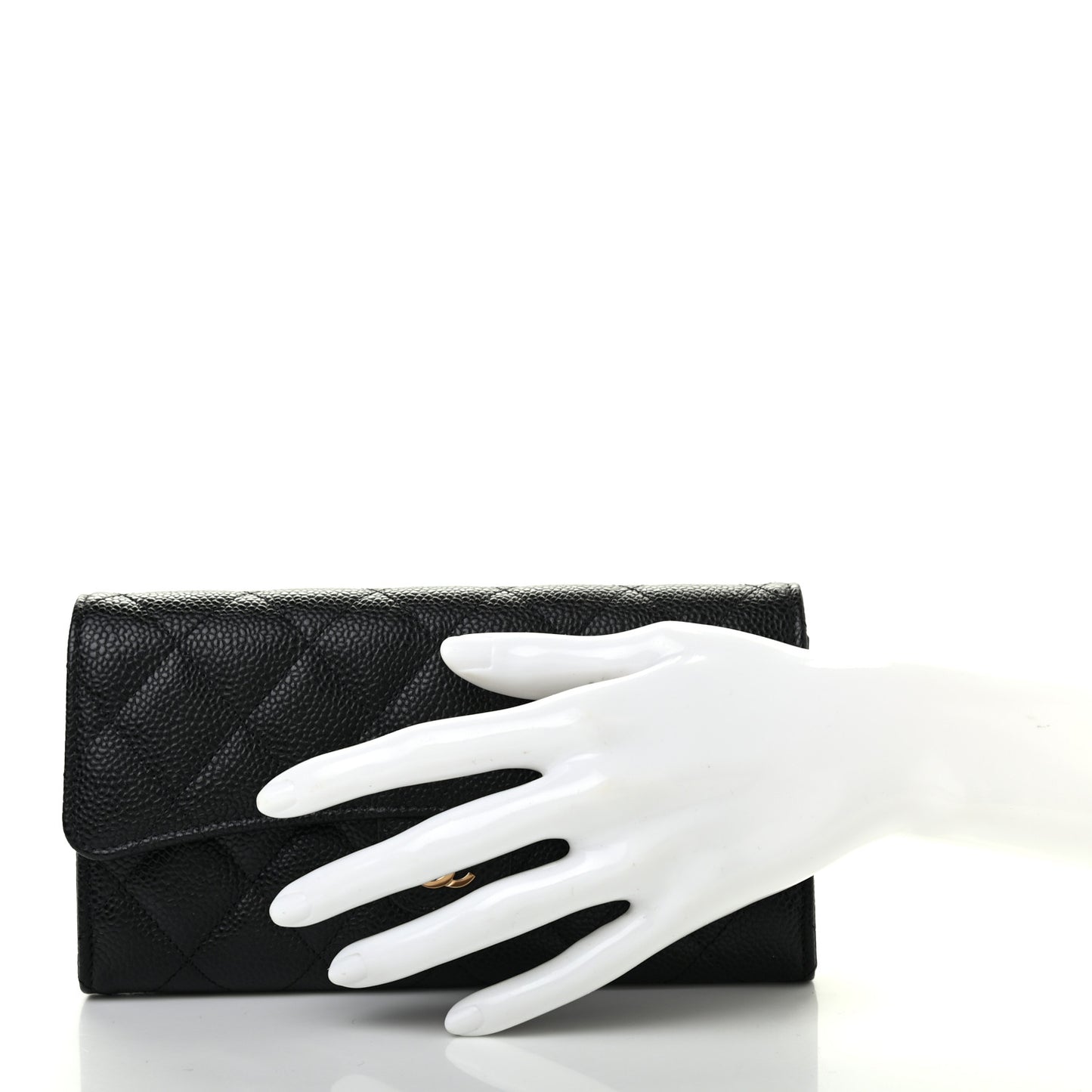 Caviar Quilted Large Gusset Flap Wallet Black