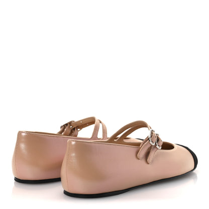 Chanel Lambskin Grosgrain Pearl Mary Jane Flats 39 Beige Black 5 of 11