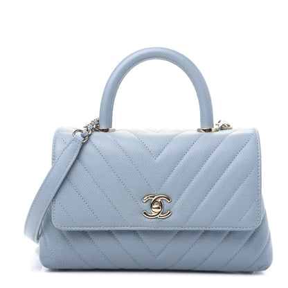 Chanel Caviar Chevron Quilted Mini Coco Handle Flap Light Blue 1 of 13