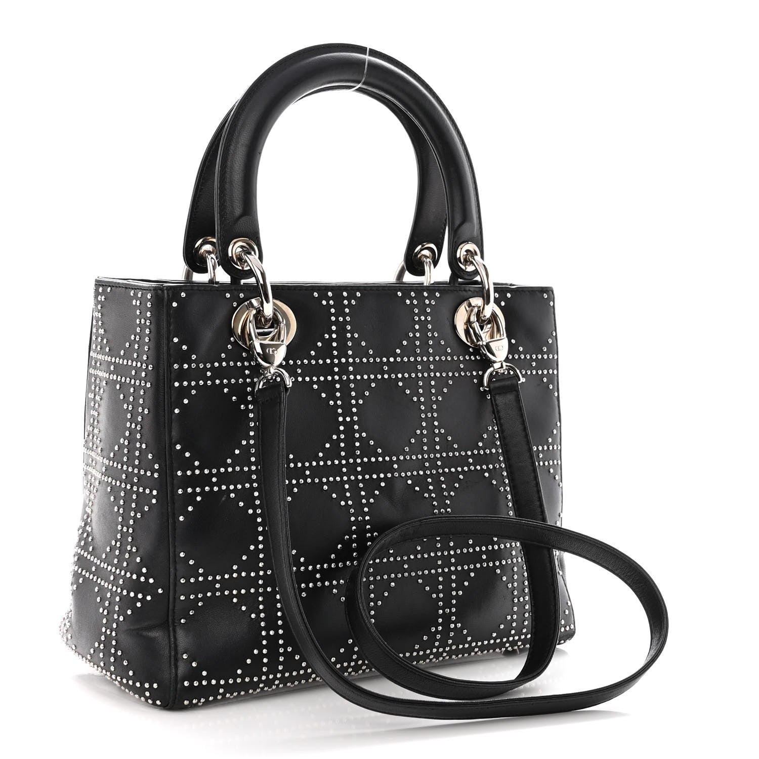 Christian Dior Lambskin Studded Cannage Medium Lady Dior Black 2 of 11