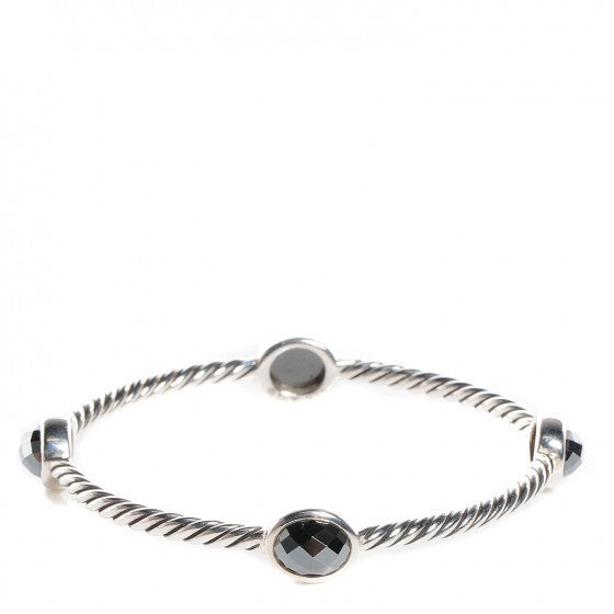 David Yurman Sterling Silver Hematine 3mm Color Classics Four Station Bangle Bracelet 1 of 3