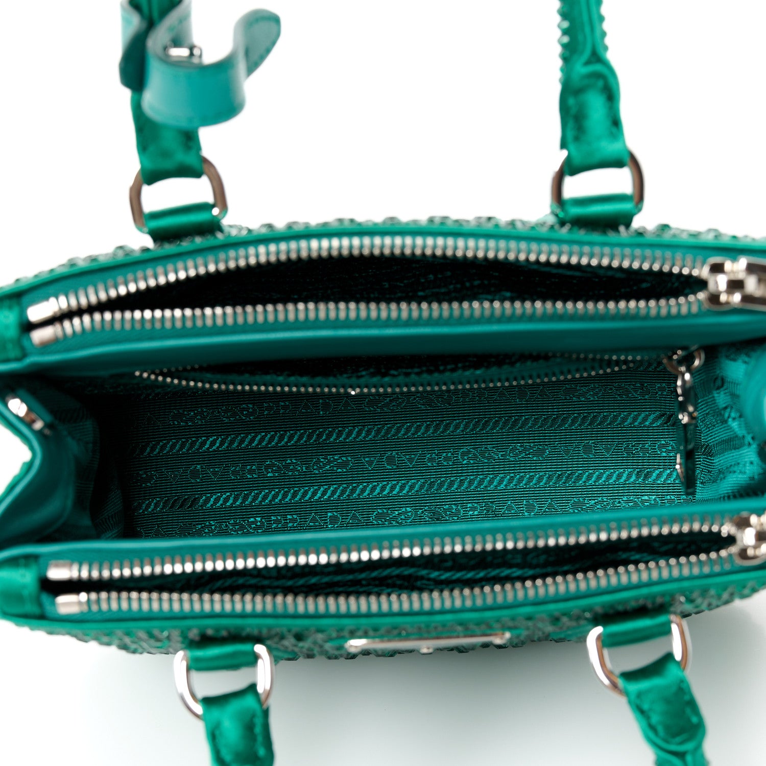Prada Satin Crystal Mini Galleria Double Zip Tote Mango 5 of 10