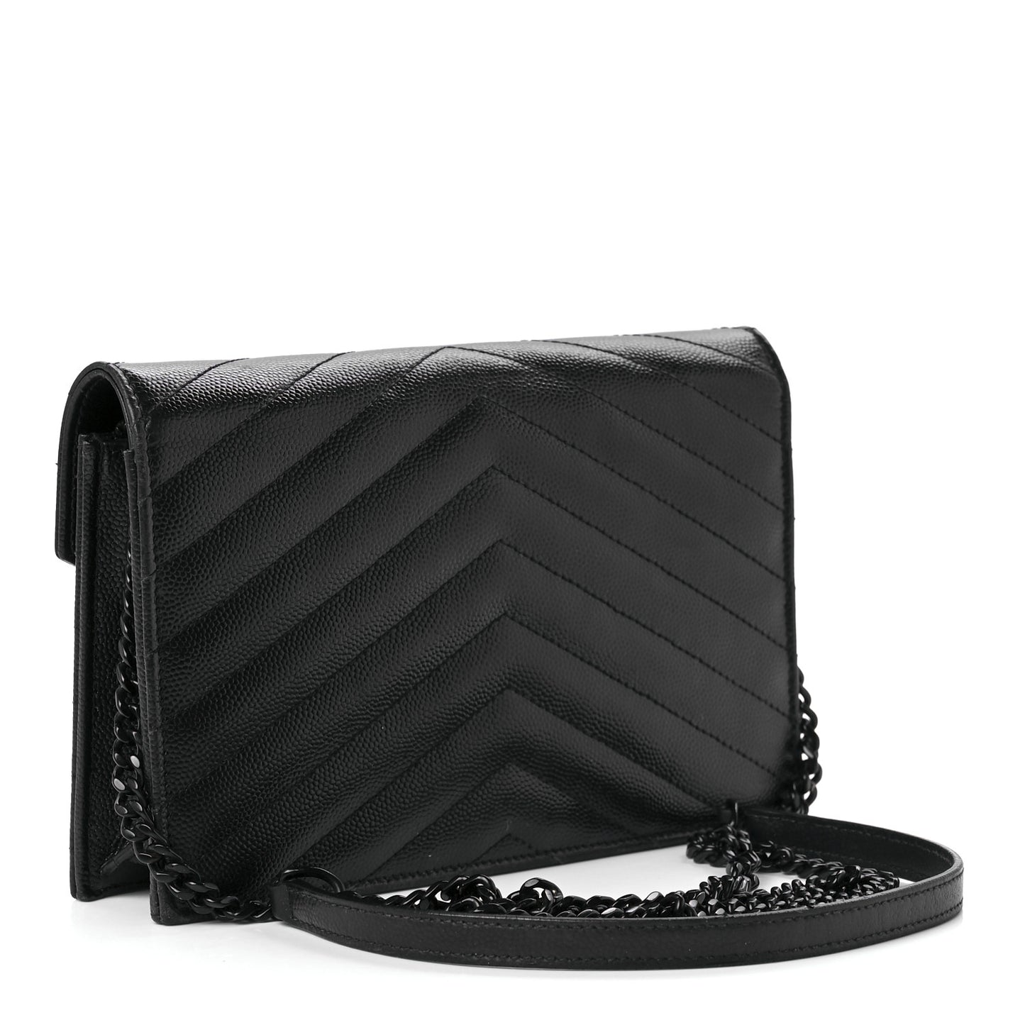 Grain De Poudre Matelasse Chevron Monogram Monochrome Envelope Chain Wallet Black