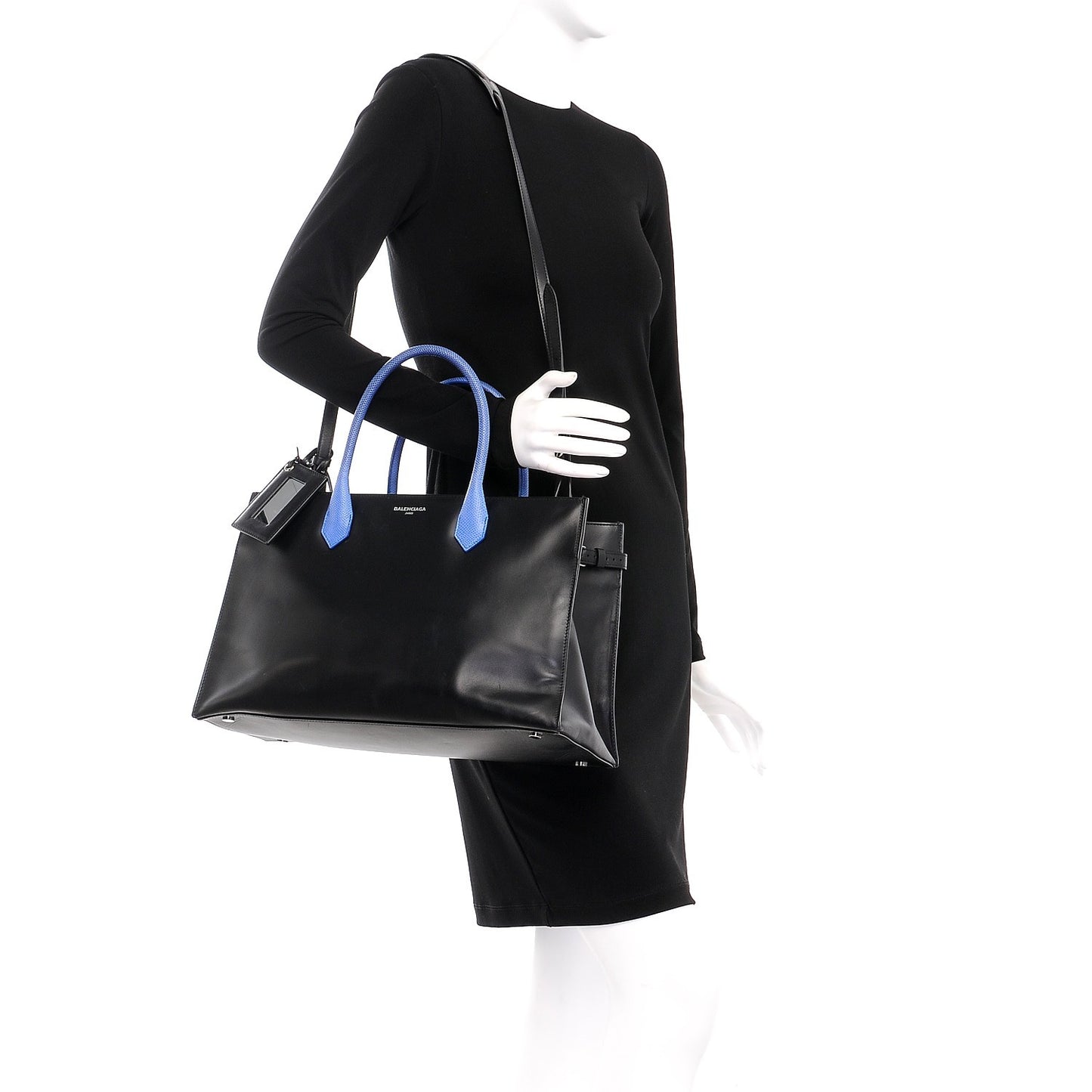 Calfskin Karung Padlock Nude Work S Top Handle Black Electric Bleu