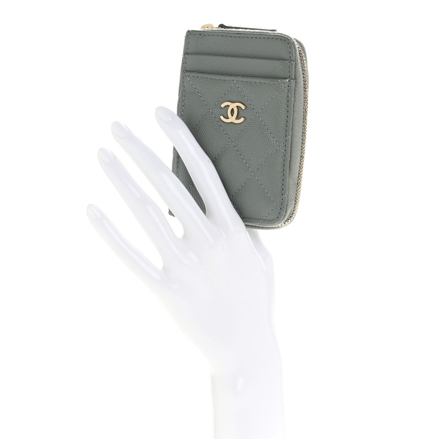 Caviar Quilted Zip Card Holder Grey