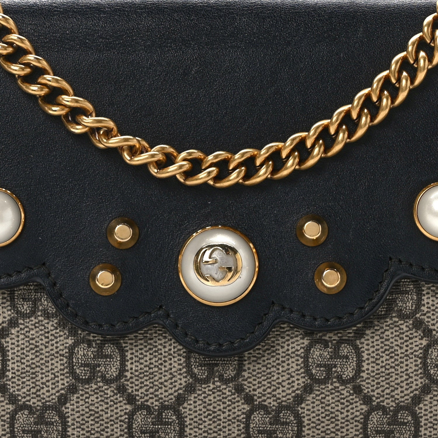 Gucci GG Supreme Monogram Mini Peony Pearly Wallet on Chain Black 7 of 13