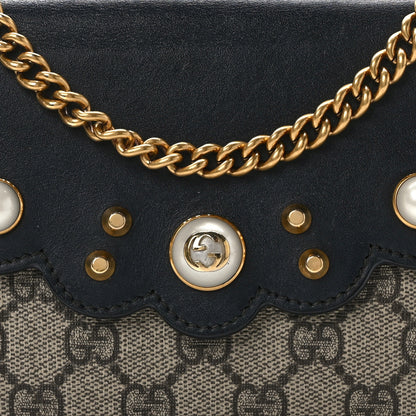 Gucci GG Supreme Monogram Mini Peony Pearly Wallet on Chain Black 7 of 13