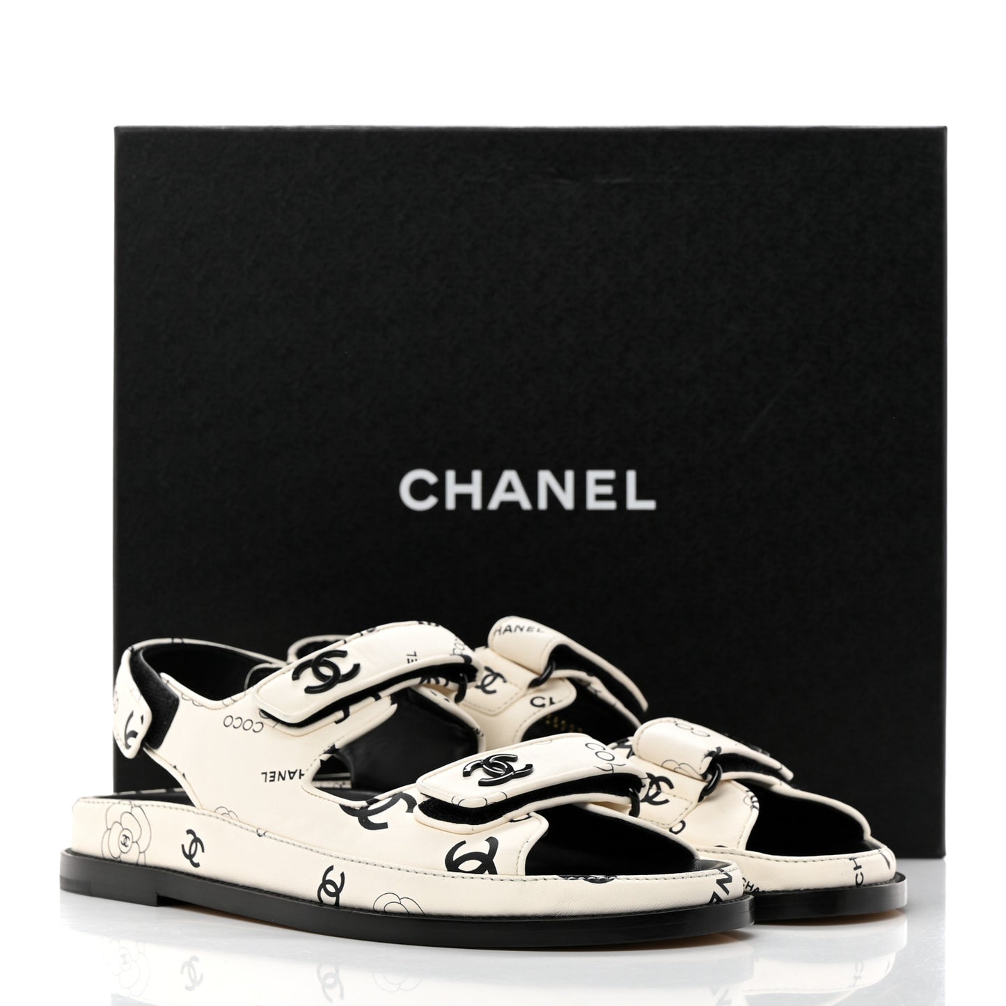 Lambskin Printed CC Velcro Dad Sandals 40 White Black