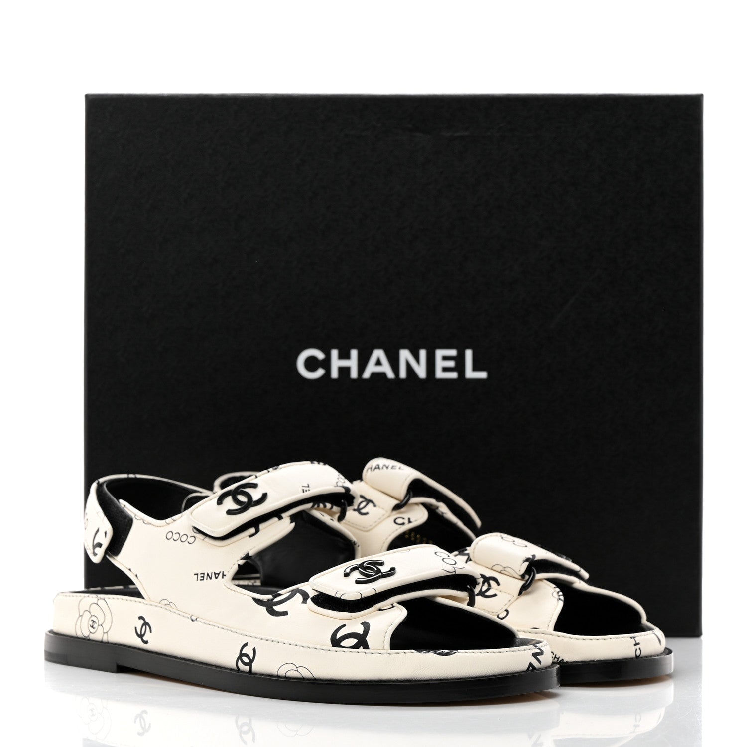 Chanel Lambskin Printed CC Velcro Dad Sandals 40 White Black 10 of 10