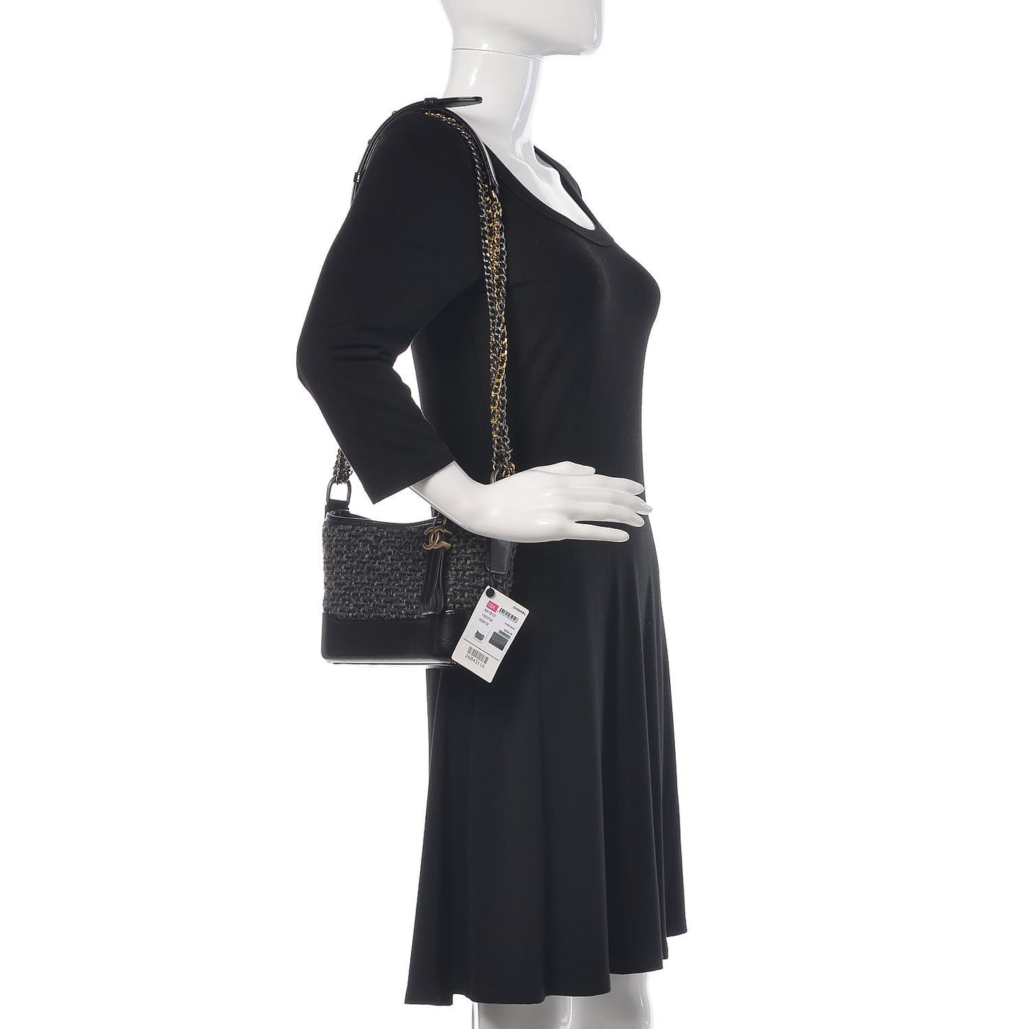 Tweed Calfskin Small Gabrielle Hobo Black