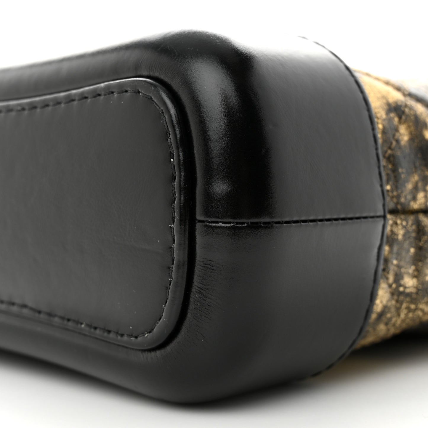 Metallic Crumpled Goatskin Quilted Small Gabrielle Hobo Black Gold