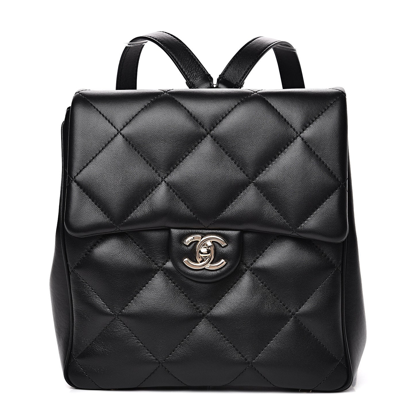 Lambskin Quilted Chain Backpack Black