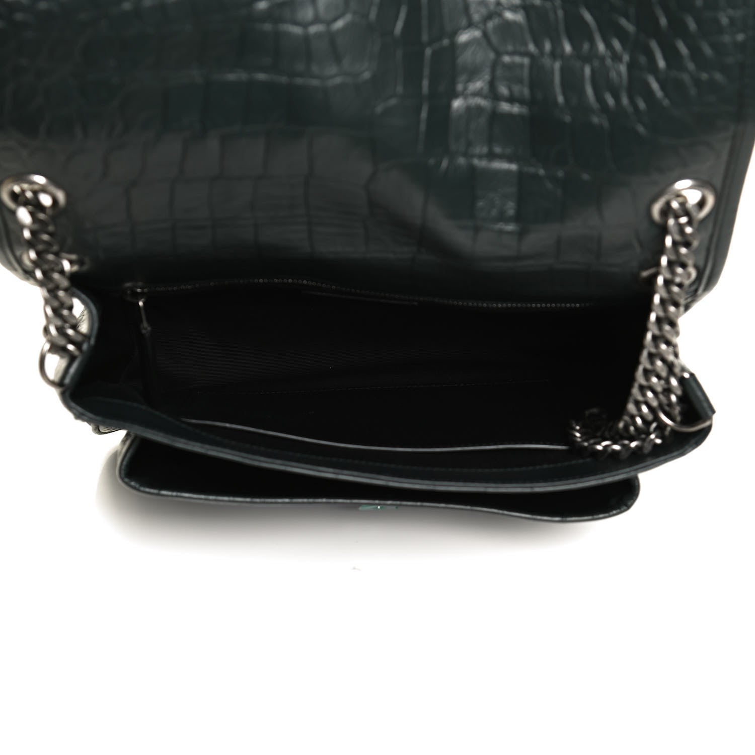 Saint Laurent Lambskin Crocodile Embossed Monogram Medium Niki Chain Satchel Algea 5 of 11