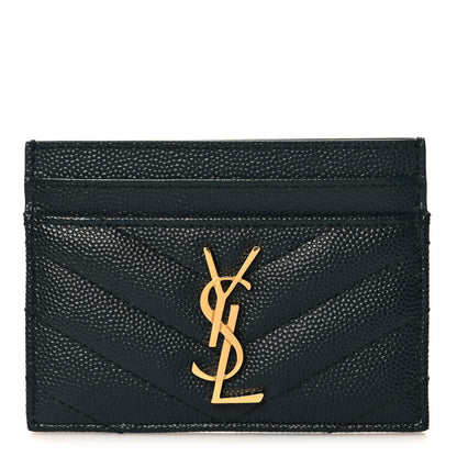 Saint Laurent Grain De Poudre Matelasse Chevron Monogram Credit Card Case Algae 1 of 8