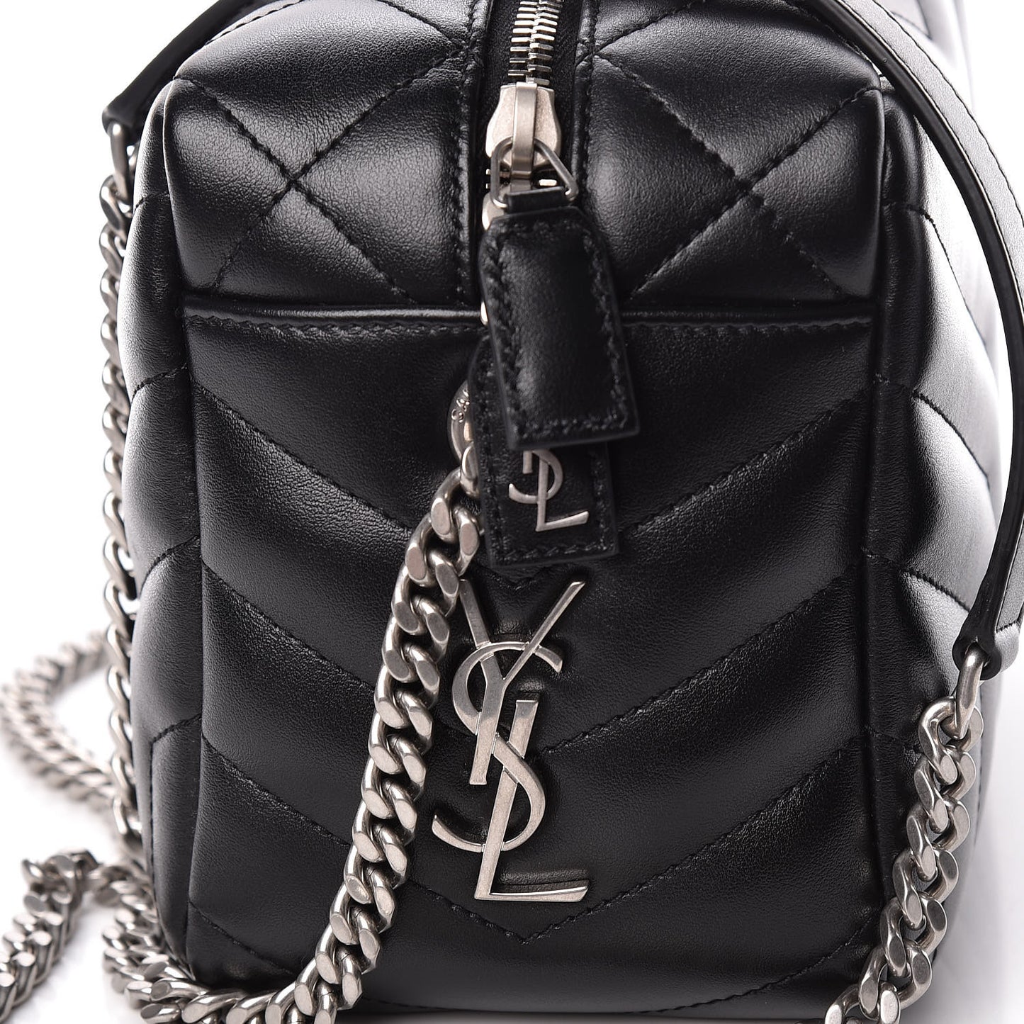 Calfskin Y Quilted Monogram Small Loulou Bowling Bag Black
