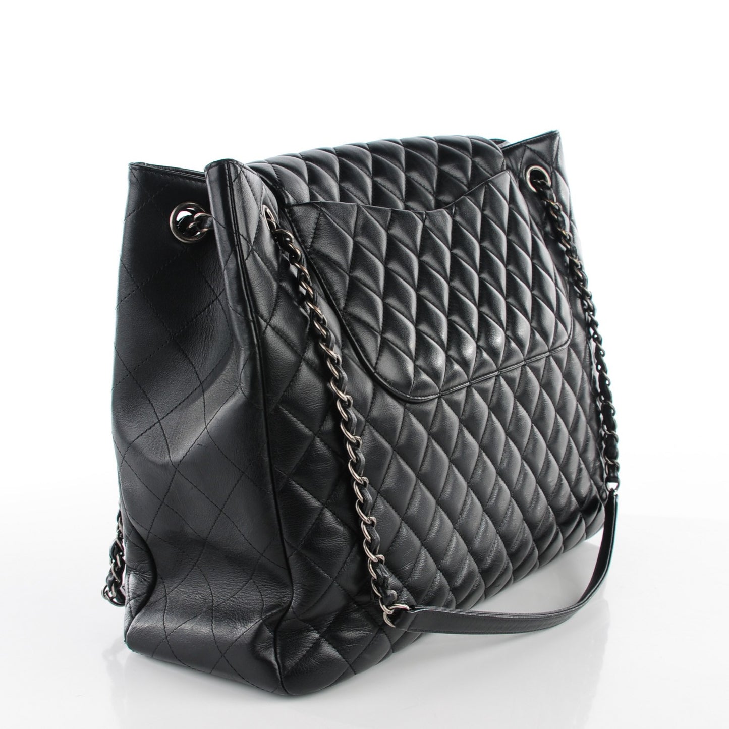 Calfskin Quilted Flap Tote Black