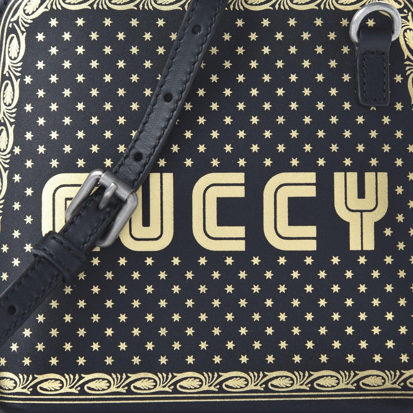 X SEGA Calfskin GUCCY Stars Mini Dome Shoulder Bag Black Gold
