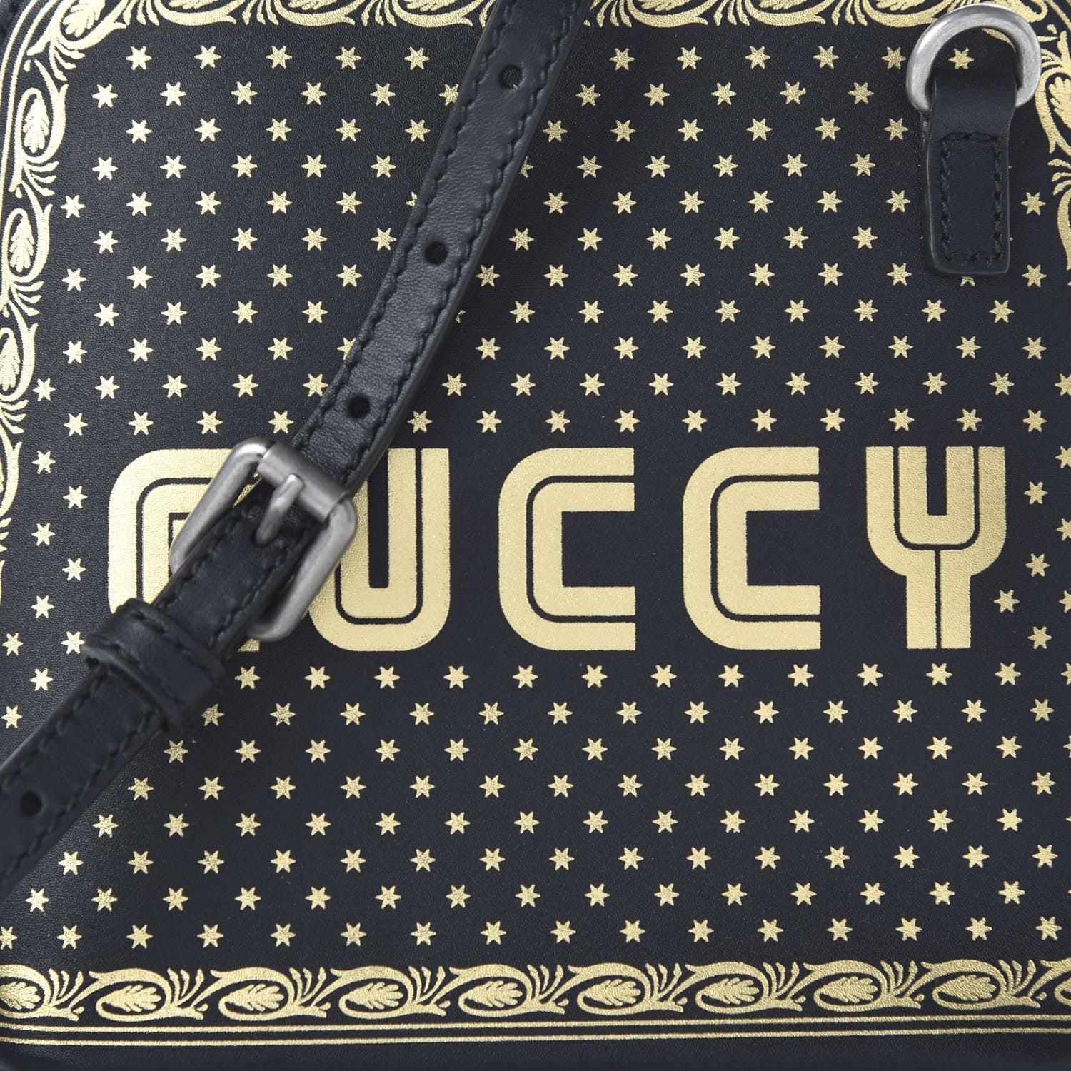 Gucci X SEGA Calfskin GUCCY Stars Mini Dome Shoulder Bag Black Gold 9 of 9