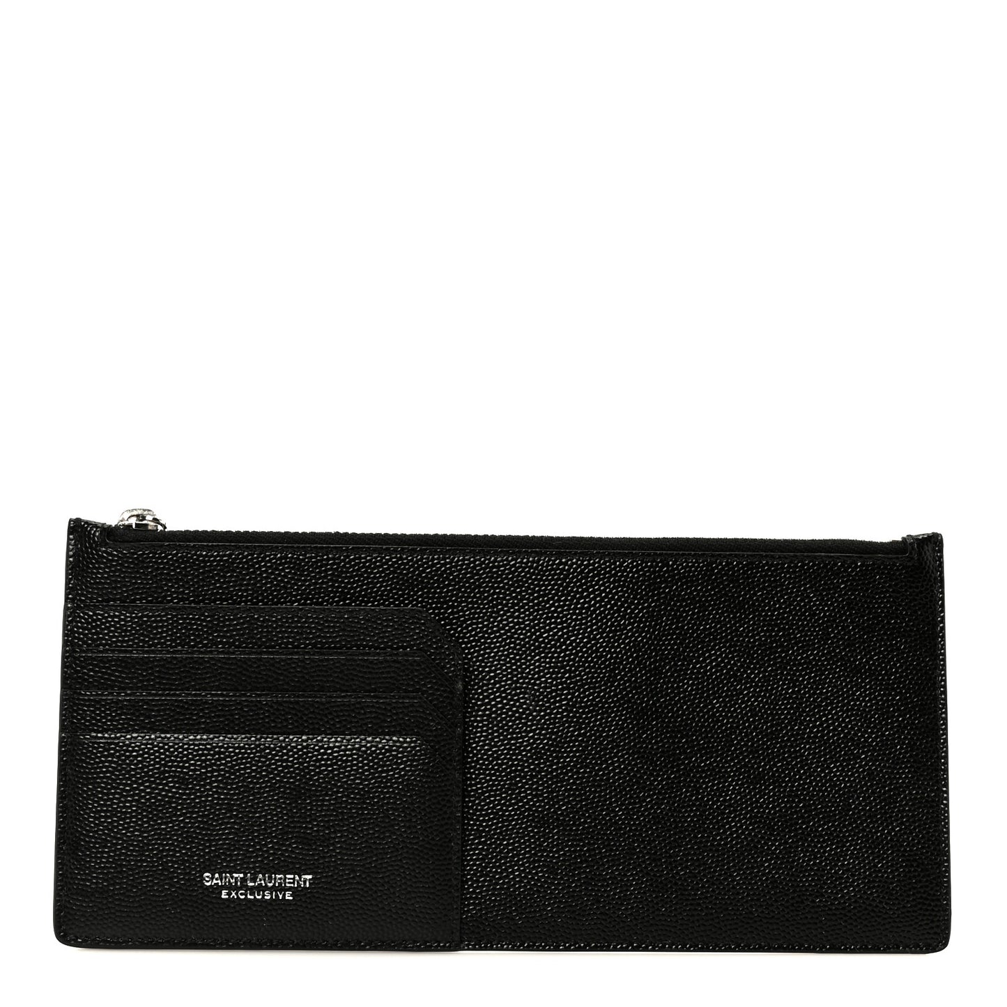 Grained Calfskin Zip Pouch Tech Card Holder Black