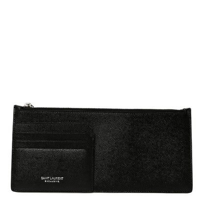 Saint Laurent Grained Calfskin Zip Pouch Tech Card Holder Black 1 of 8