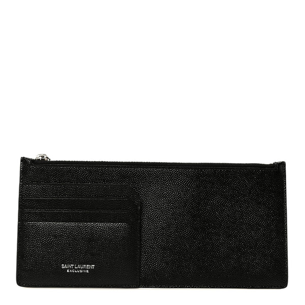 Saint Laurent Grained Calfskin Zip Pouch Tech Card Holder Black