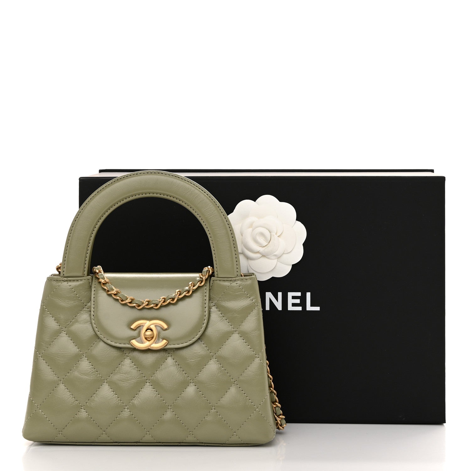 Chanel Shiny Aged Calfskin Quilted Nano Kelly Shopper Khaki 11 of 11
