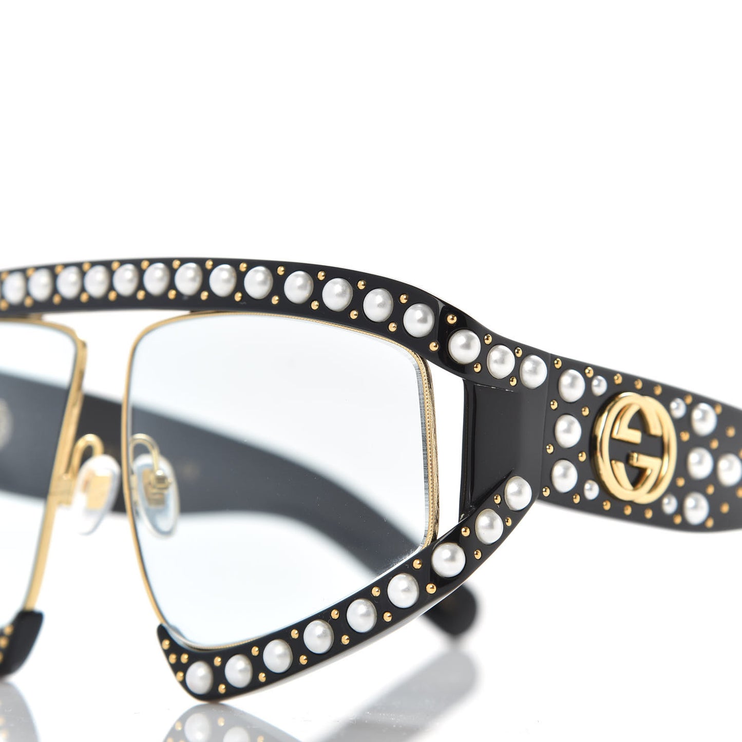 Acetate Pearl Rectangular Frame Sunglasses GG0234S Black