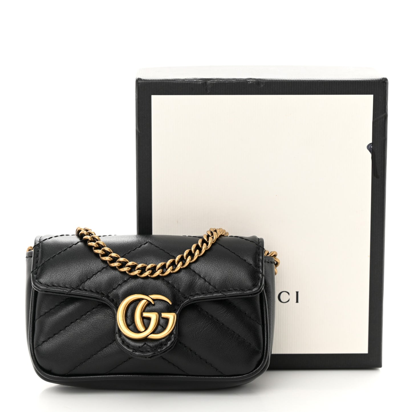Calfskin Matelasse GG Marmont 2.0 Coin Purse On A Chain Black