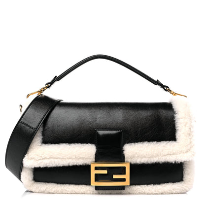 Fendi Lambskin Sheepskin Fur Large Baguette Black 1 of 9