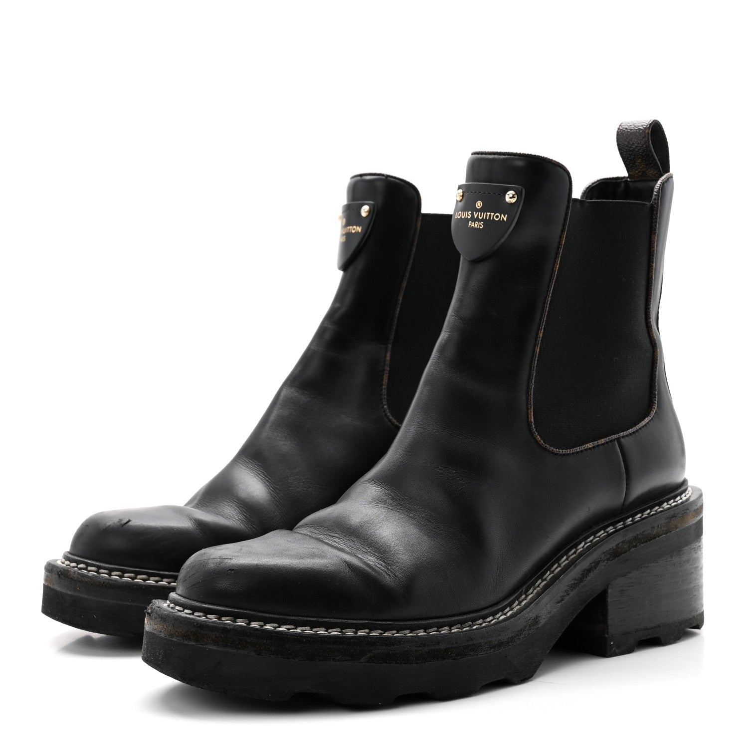 Louis Vuitton Calfskin Monogram Beaubourg Ankle Boots 38 Black 4 of 11