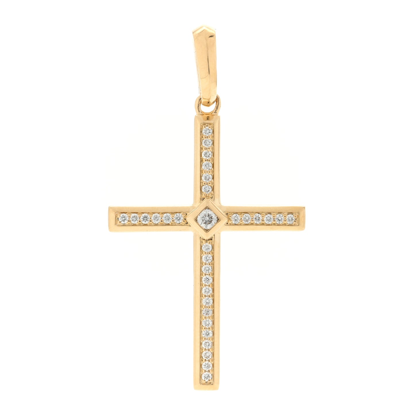 18K Yellow Gold Diamond Modern Renaissance Cross Pendant