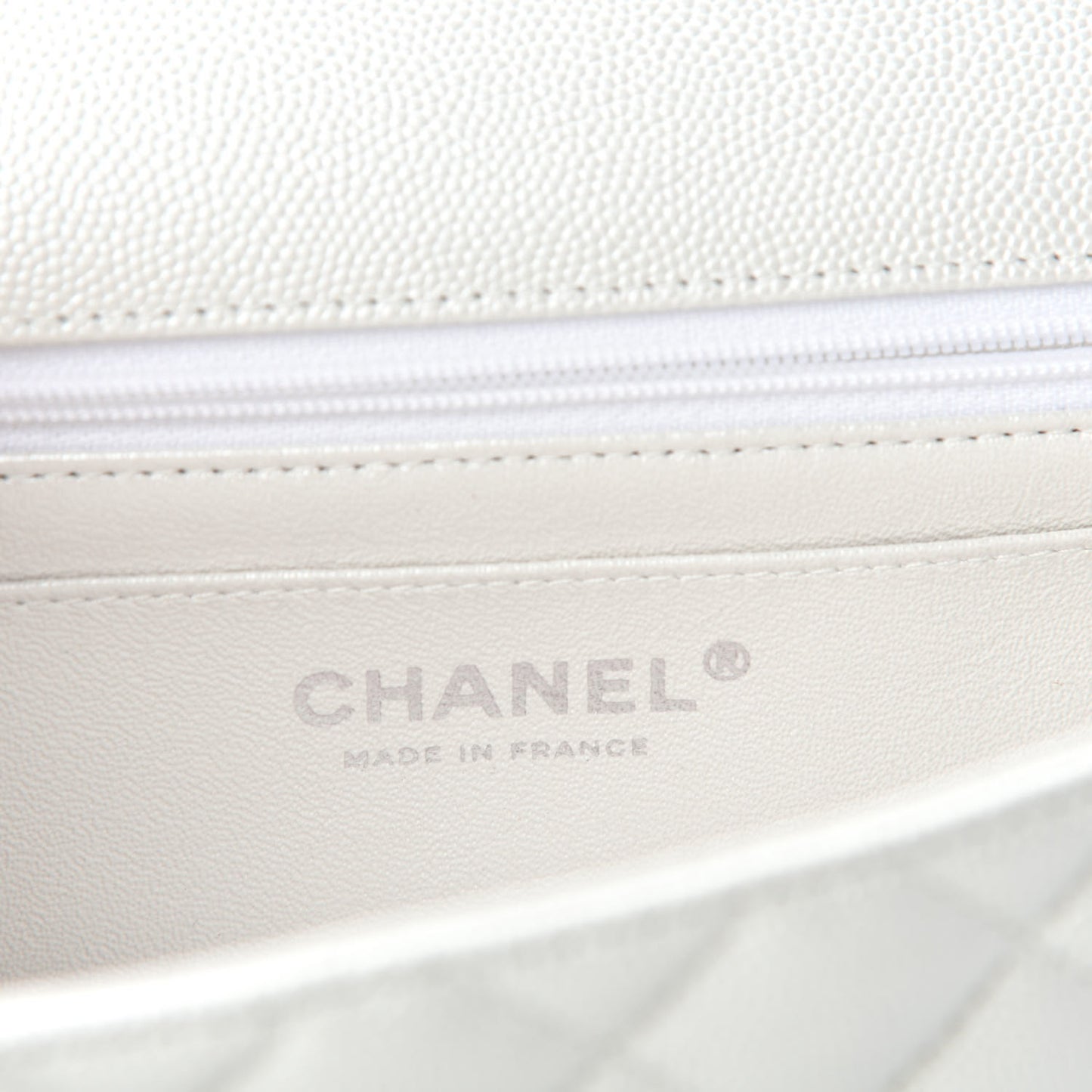 Iridescent Caviar Quilted Mini Top Handle Rectangular Flap White