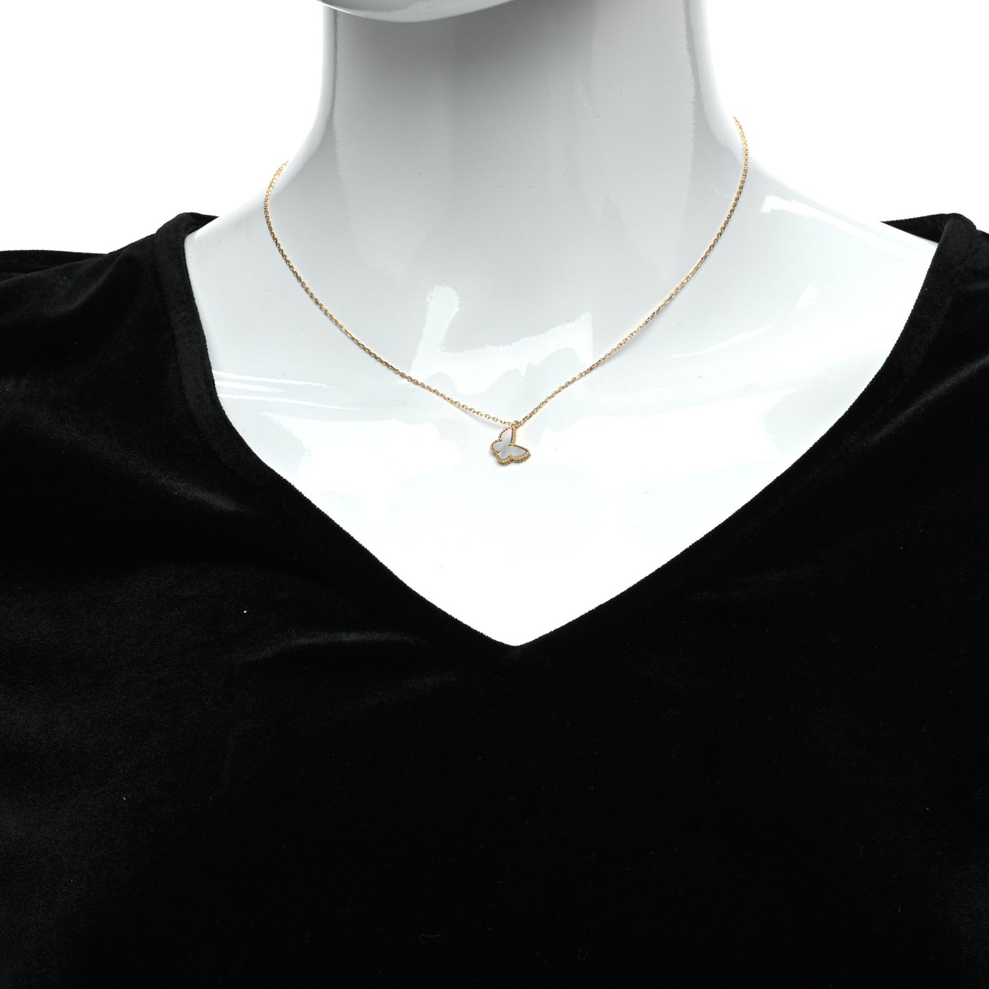 18K Yellow Gold Mother of Pearl Sweet Alhambra Butterfly Pendant Necklace