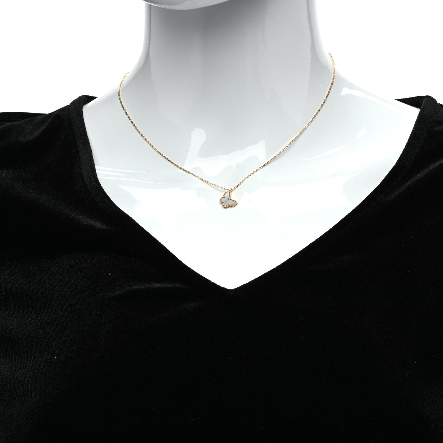 Van Cleef & Arpels 18K Yellow Gold Mother of Pearl Sweet Alhambra Butterfly Pendant Necklace 2 of 6