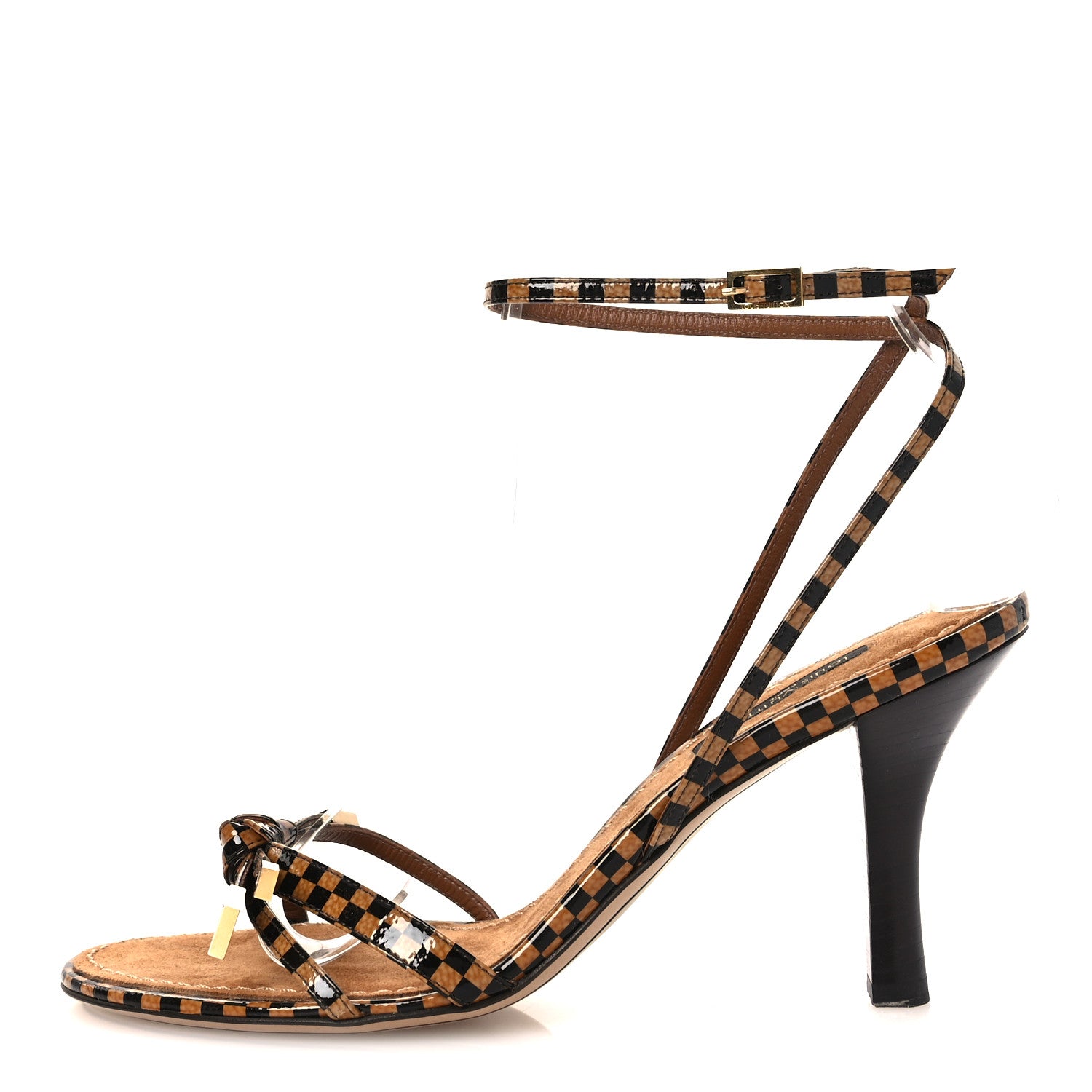 Louis Vuitton Patent Suede Damier Bow Ankle Wrap Sandals 36 1 of 11