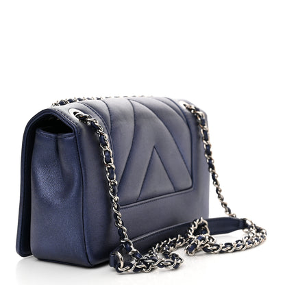 Chanel Metallic Sheepskin Chevron Quilted Medium Vintage Mademoiselle Flap Navy 3 of 12