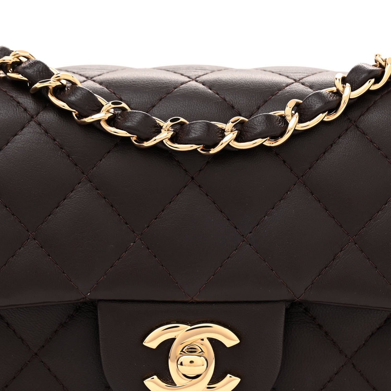 Chanel Lambskin Quilted Mini Rectangular Flap Dark Brown 8 of 10