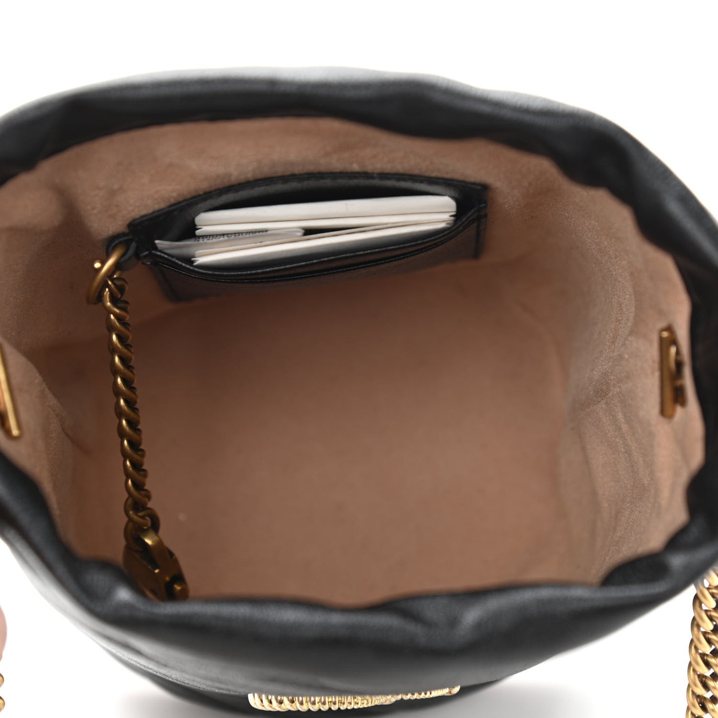 Vintage Effect Calfskin Matelasse Diagonal Mini Torchon GG Marmont 2.0 Bucket Bag Black Romantic Cherry