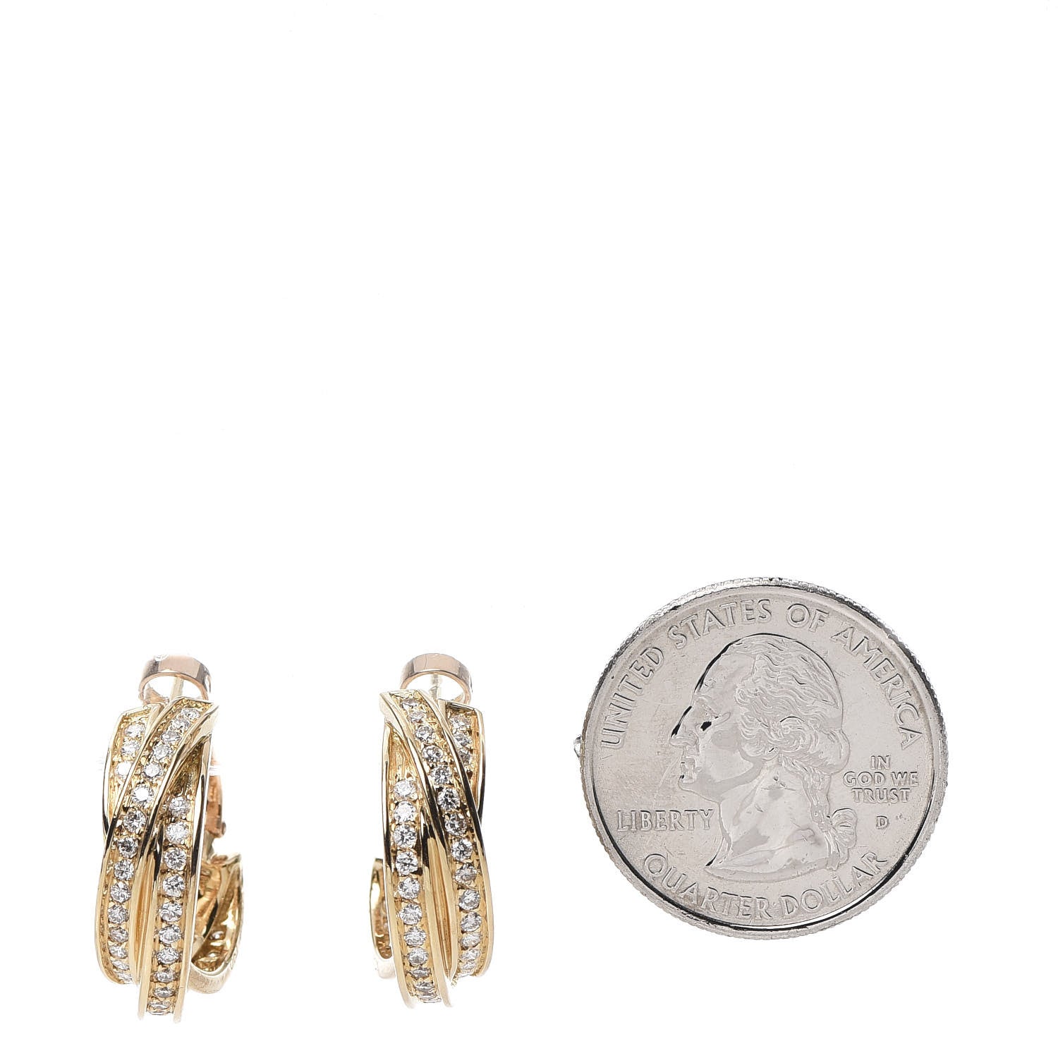 Cartier 18K Yellow Gold Diamond Trinity Hoop Earrings 2 of 4