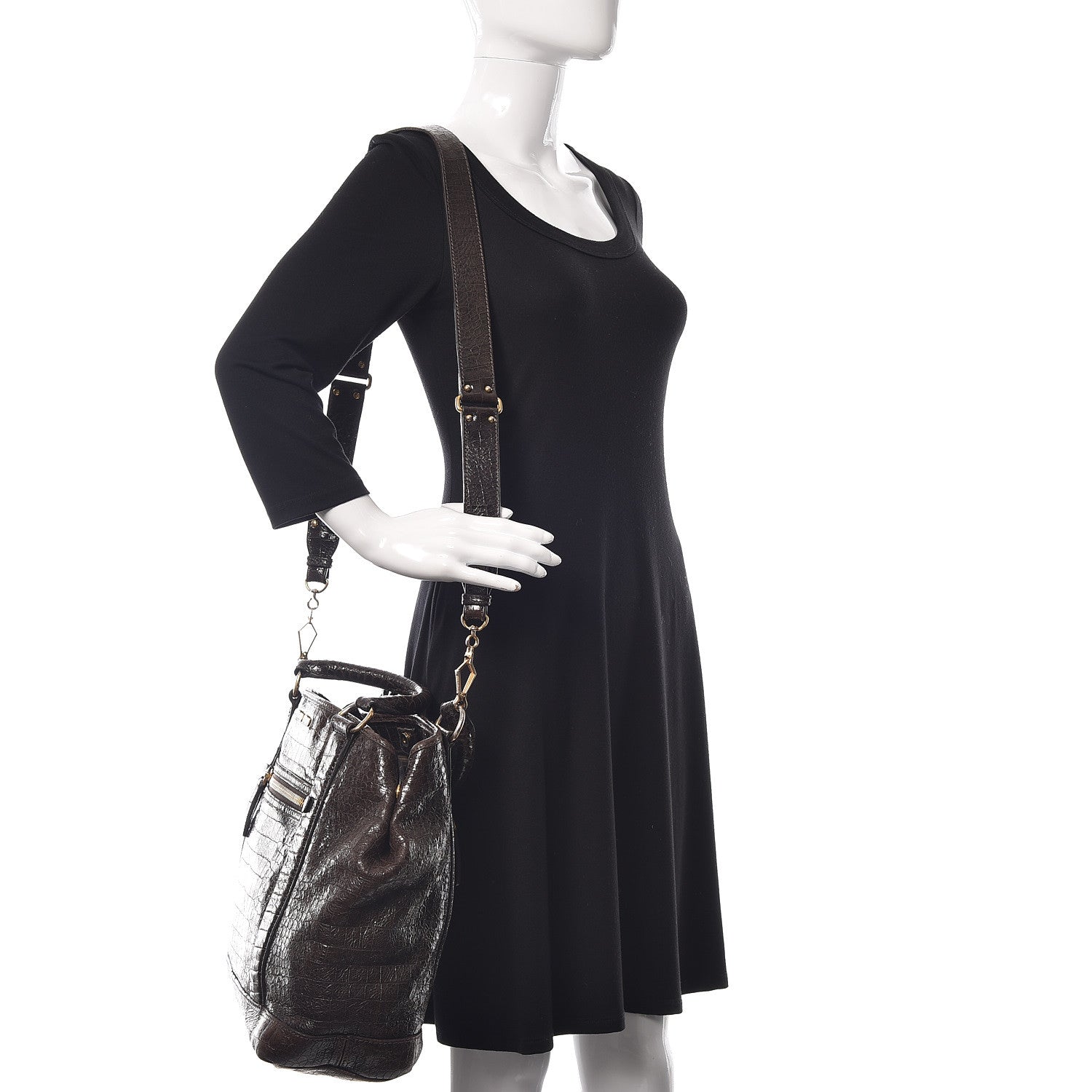 Miu Miu Calfskin Crocodile Embossed St Cocco Shopping Tote Brown 5 of 16