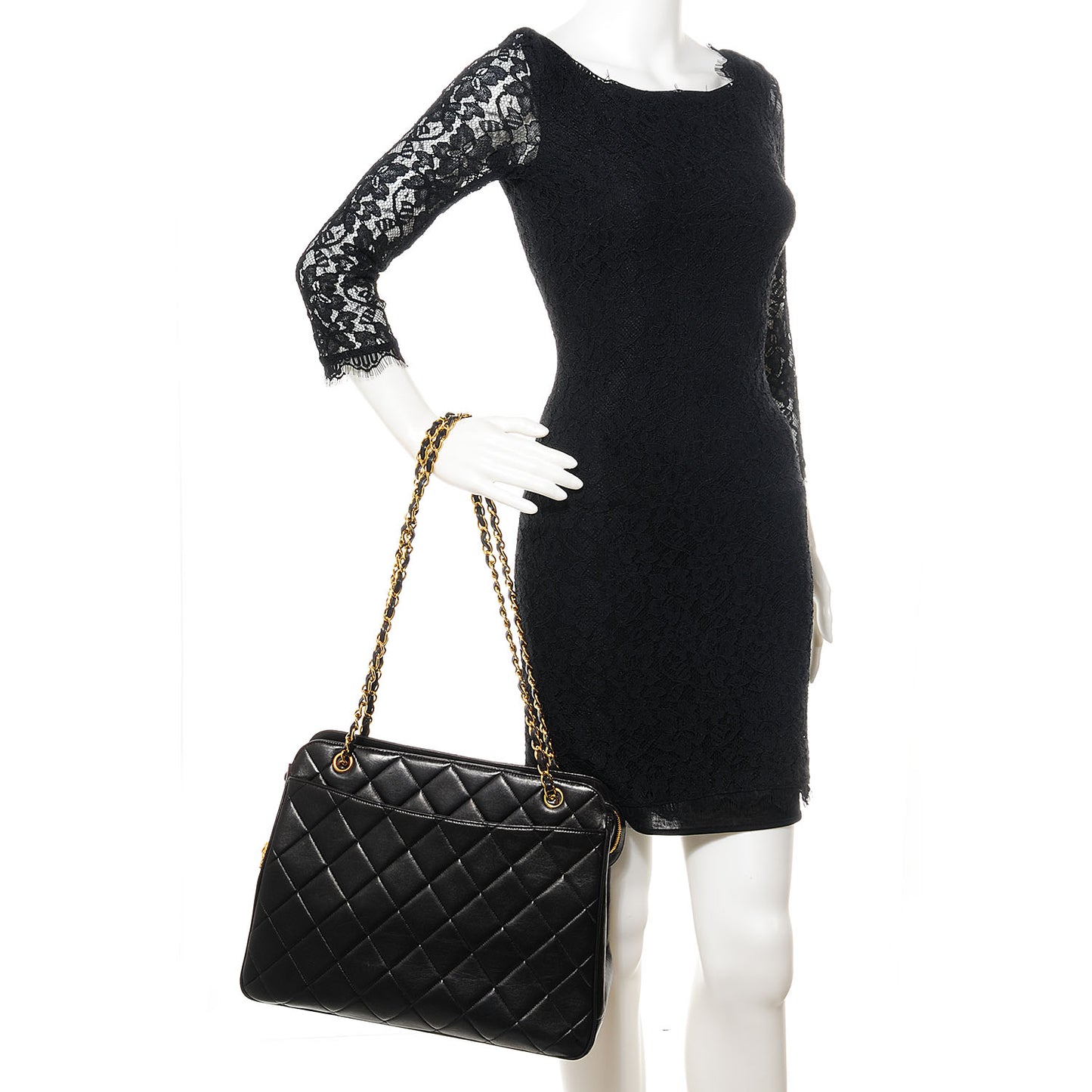 Lambskin Quilted Shoulder Bag Black