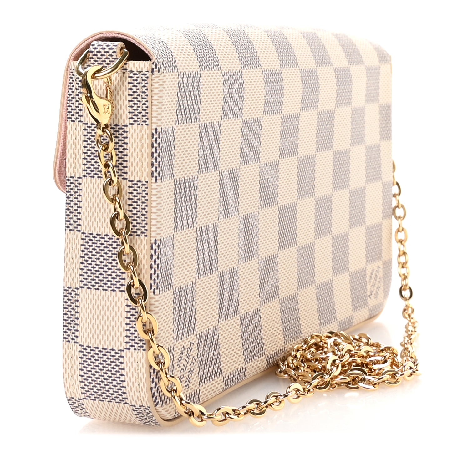Damier Azur Pochette Felicie Chain Wallet Rose Ballerine