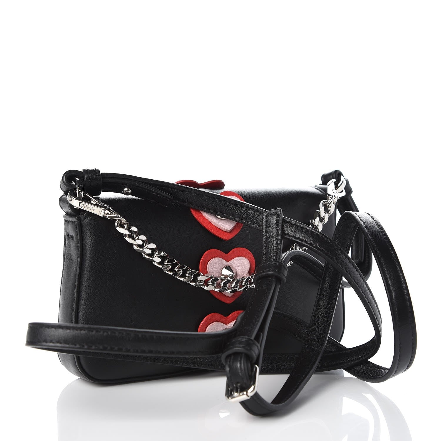 Fendi Lambskin Studded Heart Micro Baguette Black 3 of 8