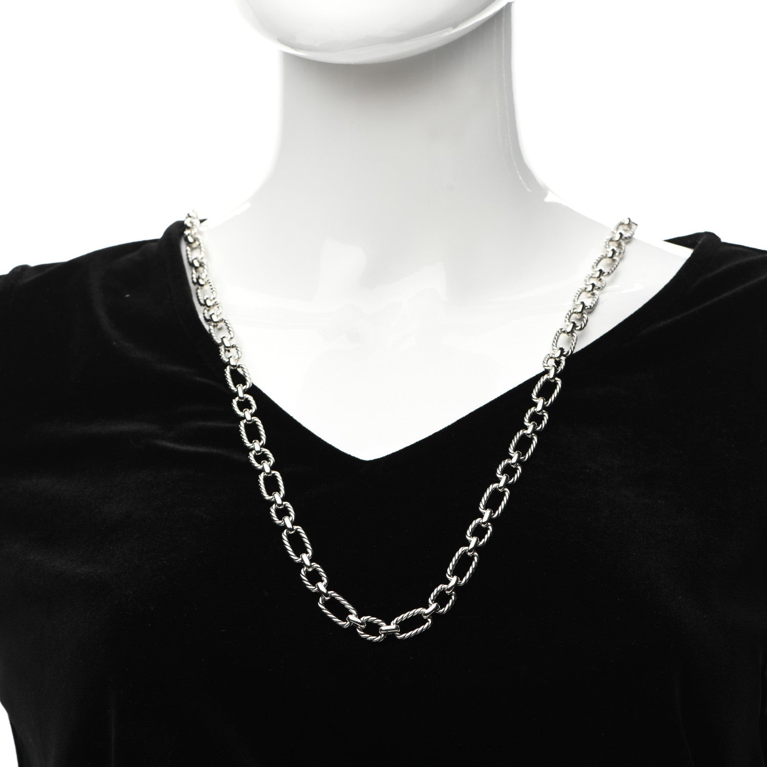 David Yurman Sterling Silver Blue Sapphire 9.5mm Cushion Link Chain Necklace 2 of 4